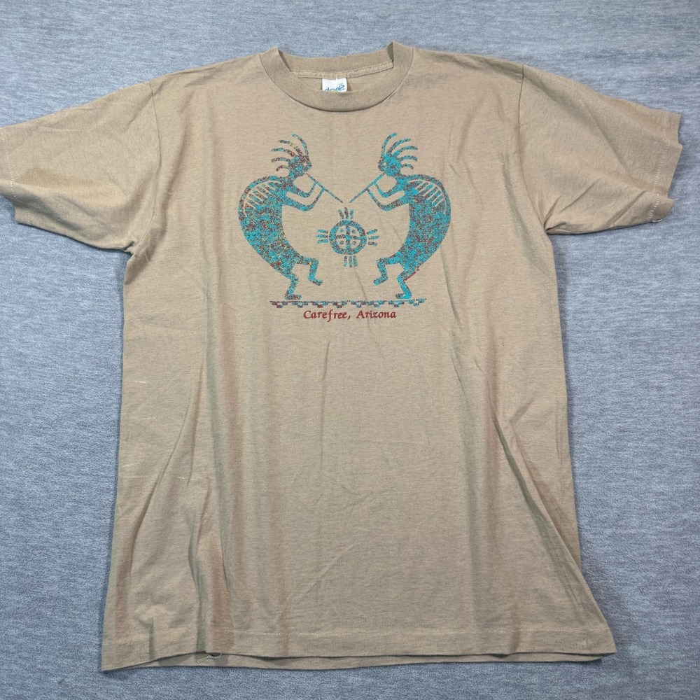 Alore Shirt Men Large Tan Kokopelli Carefree Arizona Graphic Vintage Tee USA‎